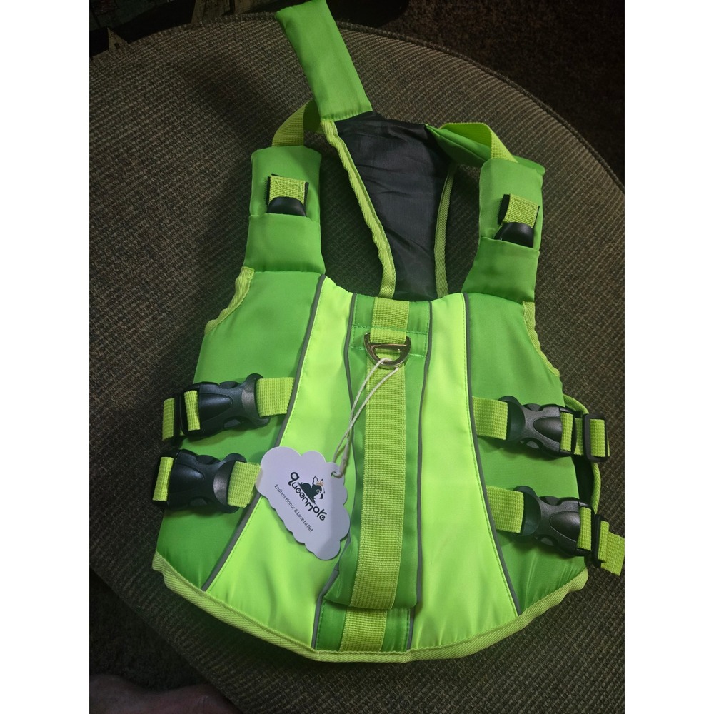 Queenmore Dog Life Jacket Neon Green Ripstop Pet Safety Vest Small Reflective